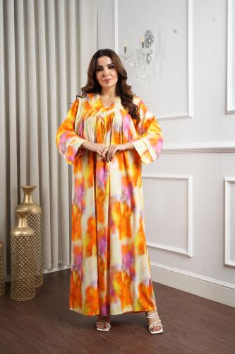 جلابية روز قطن خفيف صيفي طويل ( رقبة سبعة )