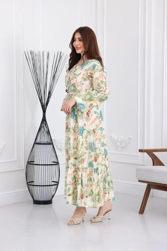 جلابية رايون قطن منقوش بتطريز على الصدر