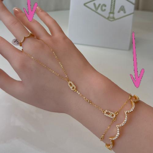 Gold tennis zircon bracelet with ring free size hi...