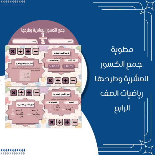 مطوية الكسور العشرية رياضيات الصف الرابع الترم الث...