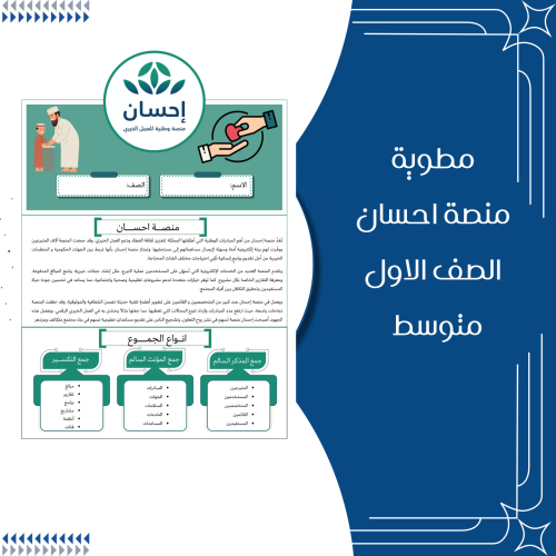 مطوية منصة احسان الصف الاول متوسط لغتي الصف الاول...