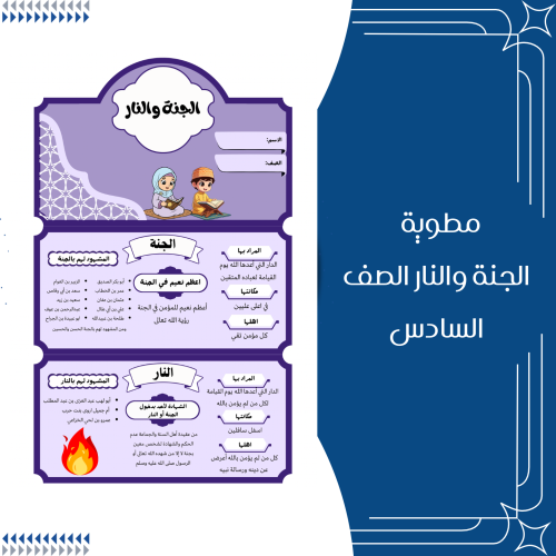 مطوية الجنة والنار اسلامية الصف السادس الترم الثان...