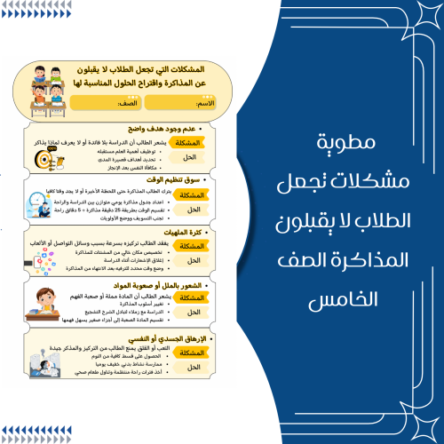مطوية مشكلات تجعل الطلاب لا يقبلون على المذاكرة ال...