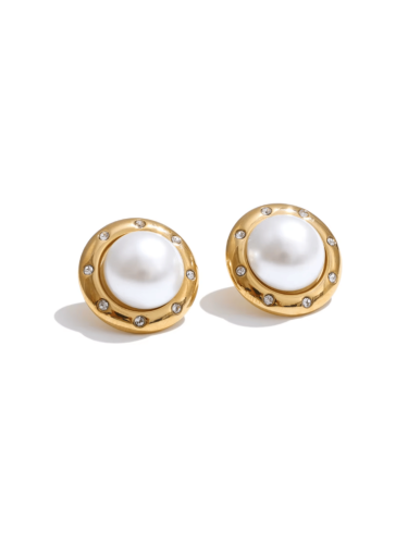Vintage Crystal Border Pearl Stud Earrings