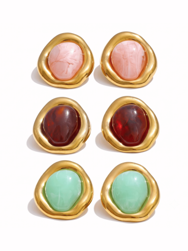 Molten Frame Gem Stud Earrings