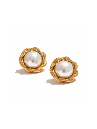 Vintage Braided Pearl Stud Earrings