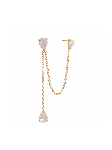 Double Piercing Crystal Chain Earring