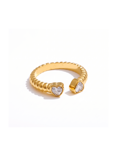 Twin Crystal Heart Cuff Ring