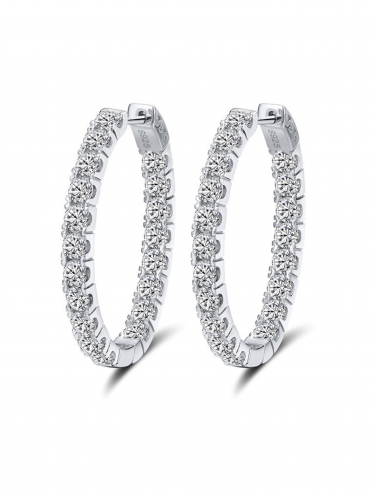 Silver Crystal Oval Hoop Earrings