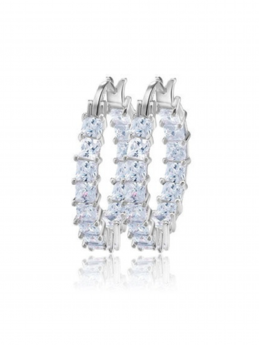 Silver Crystal Round Hoop Earrings