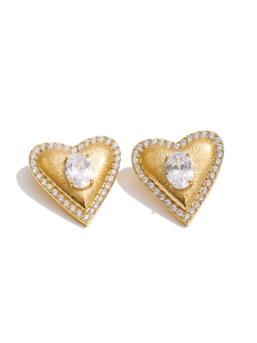 Vintage Crystal Heart Stud Earrings
