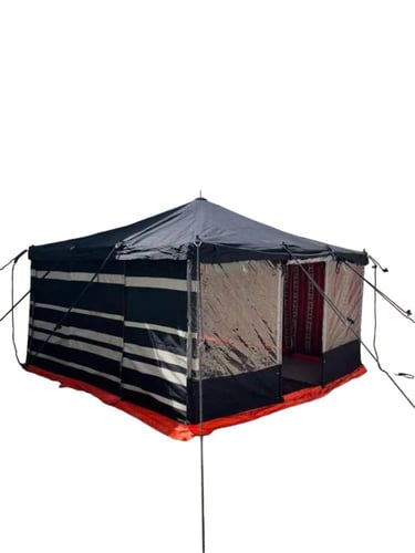 خيمة باكستانية اسود مخطط واجهه شفاف