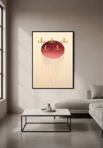 لوحة علاقات عبايات خمري وذهبي بتصميم تجريدي – كانف...