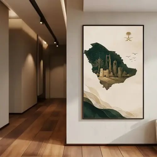 لوحة خريطة السعودية كانفس – معالم المملكة في تصميم واحد