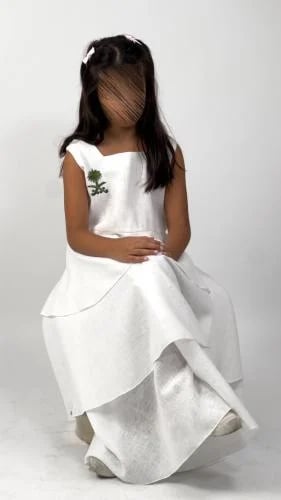 Linen dress white with Seven and palm tree logo em...