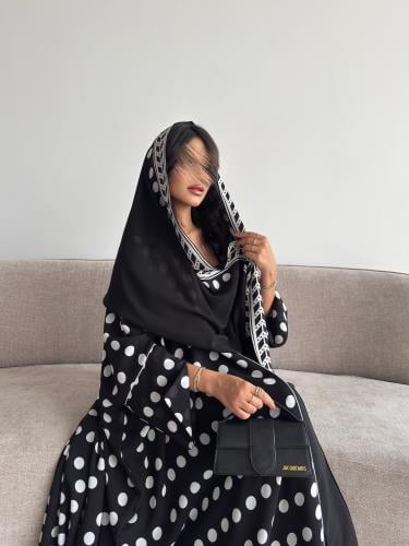 Georgette abaya with polka dots