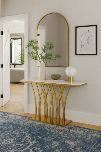 كونسول ذهبي مودرن بسطح رخام أنيق فاخر ومتين - هومز...