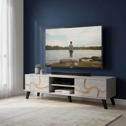 طاولة تلفزيون مستطيلة خشب ماليزي 180 سم - رمادي فا...