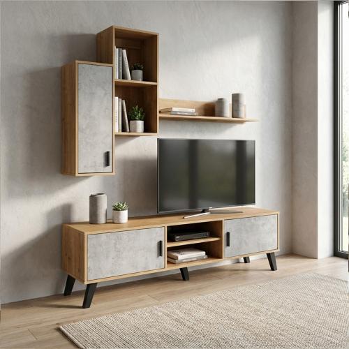 طاولة تلفزيون أنيقة خشب ماليزي 160 سم - خشبي ورماد...