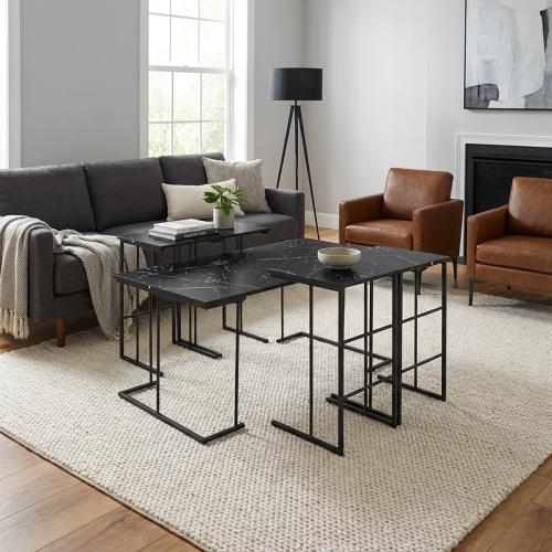 طقم طاولات قهوة 5 قطع خشب ماليزي أسود