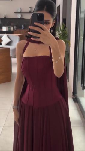 فستان سهره عنابي