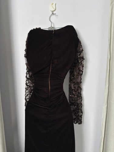 فستان سهره مخمل بني