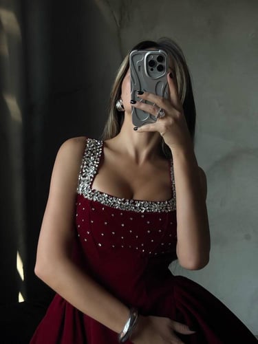 فستان سهره قصير عنابي