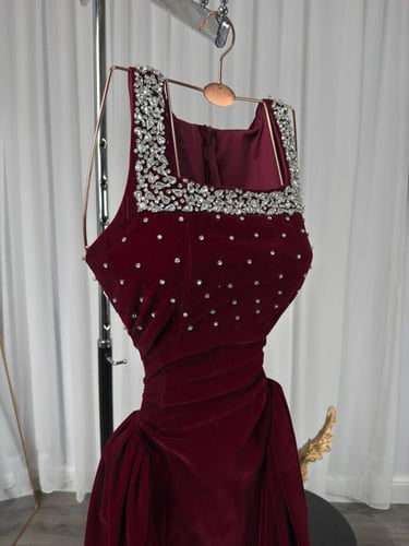 فستان سهره قصير عنابي