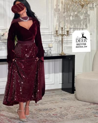 فستان سهره عنابي مخمل