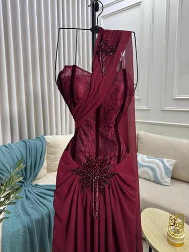 فستان سهره عنابي دانتيل