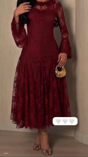 فستان العيد دانتيل عنابي