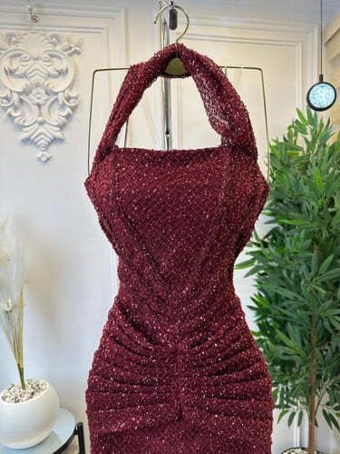 فستان سهره عنابي