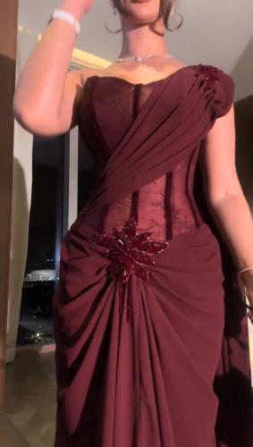 فستان سهره عنابي دانتيل