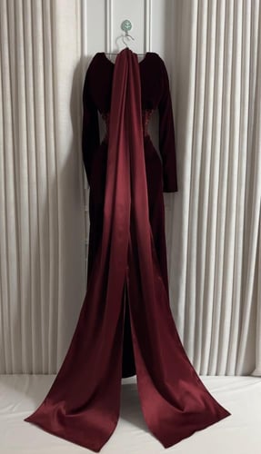 فستان سهره عنابي مخمل