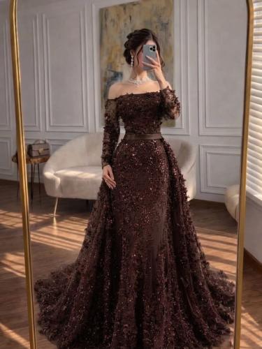 فستان سهره بني عنابي