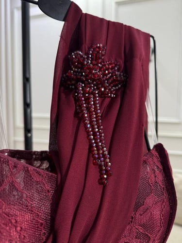 فستان سهره عنابي دانتيل