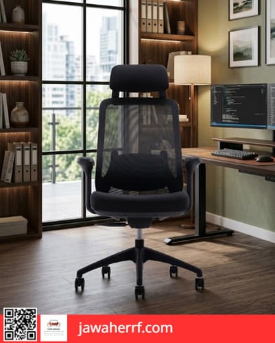 كرسي دوار شبك لون رصاصي بمساج للظهر