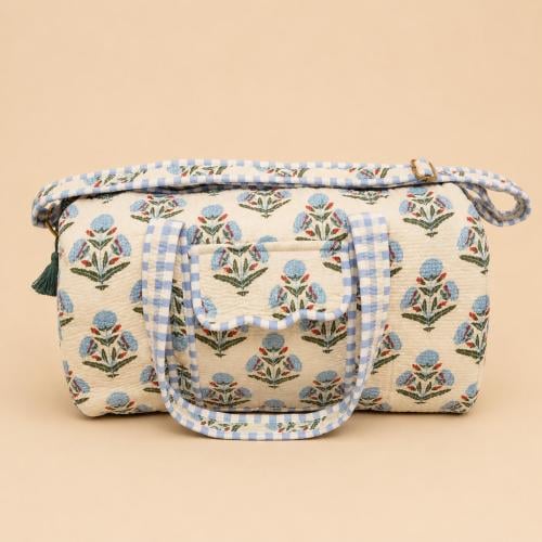 Quilted Vintage Floral and Gingham Duffle Bag