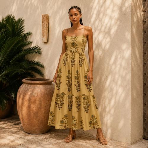 Floral Print Midi Dress with Cut-Out Detailing