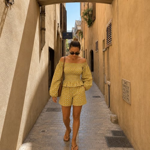 Yellow Floral Off-Shoulder Two-Piece Set