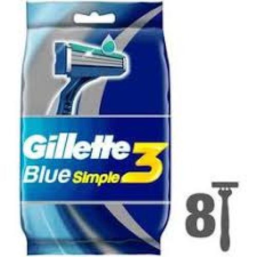 GILLETTE DISPOSABLE RAZORS BLUE3 SIMPLE 8s