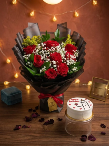 Birthday Cake & Flowers Set/طقم كيك عيد ميلاد مع و...