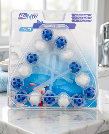 Toilet cleaning and disinfecting balls three-way