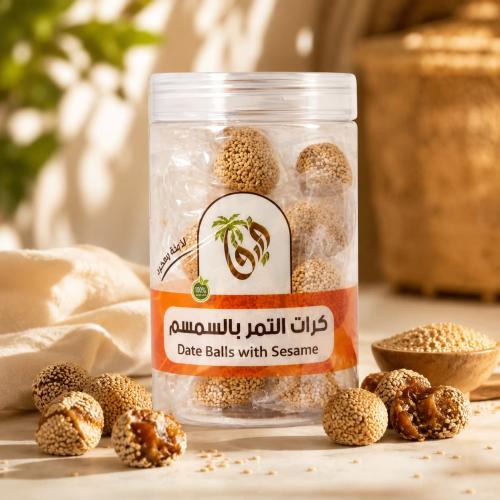 كرات التمر بالسمسم وحشوة الطحينة فيفا