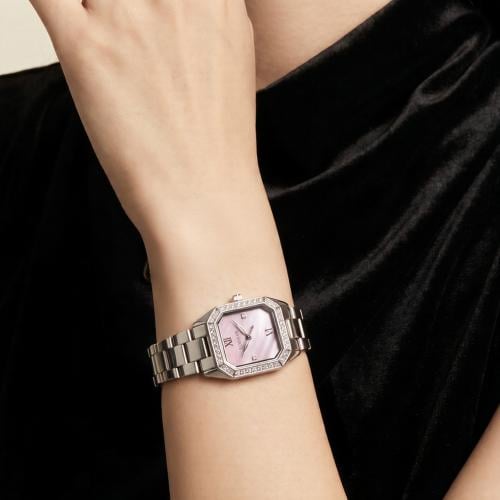 ساعة نسائية ستيل باللون فضي وردي