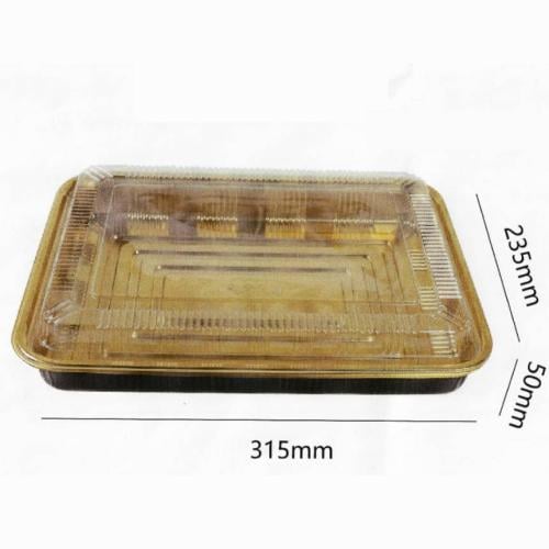 صحن سوشي ذهبي بغطاء شفاف | 23.5 * 31.5 * 5 سم