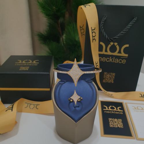 سوارة مع خاتم طقم نجم سهيل (غويشة) زركون ذهبي