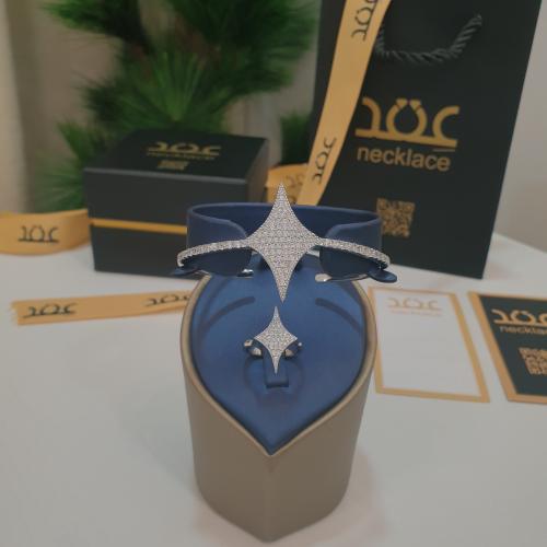 سوارة مع خاتم طقم نجم سهيل (غويشة) زركون فضي