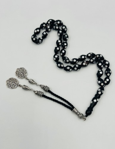 سبحة كوك طبيعي مطعمه بالفضة