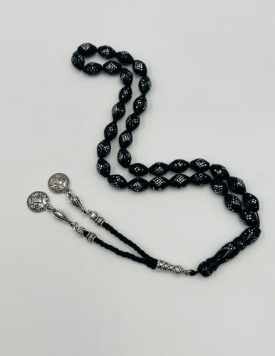 سبحة كوك طبيعي مطعمه بالفضة